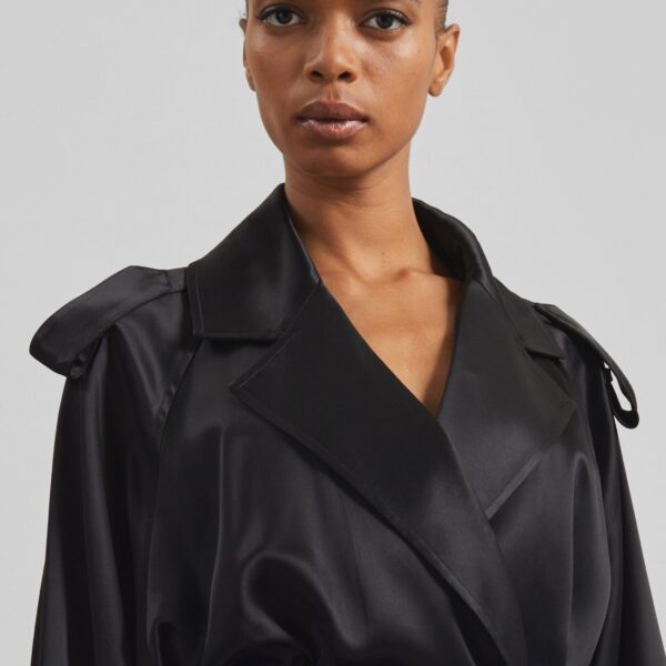 The Frankie Shop Simona Satin Short Trench - Black - Oversized Minimalist Shorts in Black - Shop at Coveti