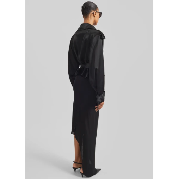 The Frankie Shop Simona Satin Short Trench – Black, view 7