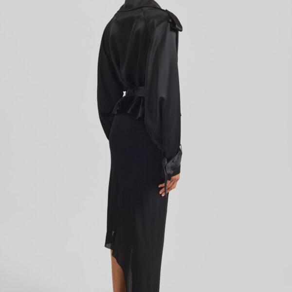 The Frankie Shop Simona Satin Short Trench - Black - Oversized Minimalist Shorts in Black - Shop at Coveti