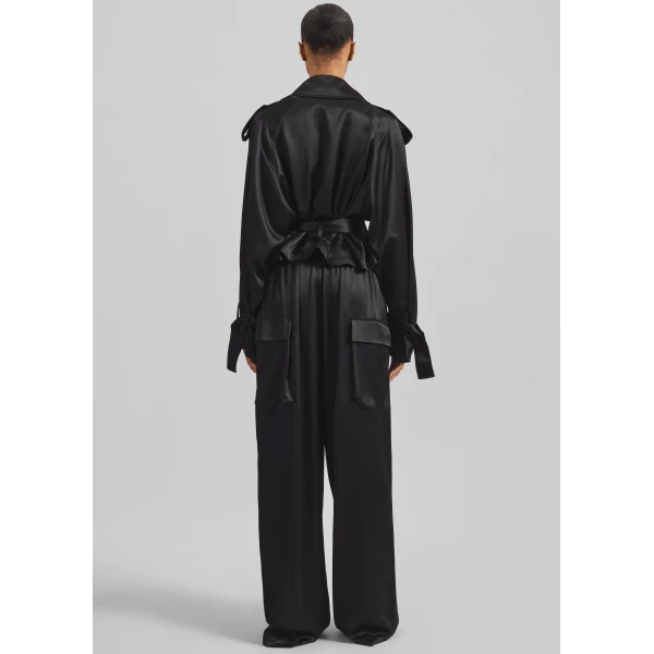 The Frankie Shop Simona Satin Short Trench – Black, view 8
