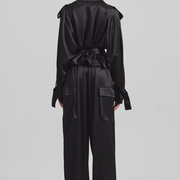 The Frankie Shop Simona Satin Short Trench - Black - Oversized Minimalist Shorts in Black - Shop at Coveti