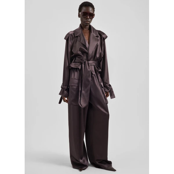 The Frankie Shop Simona Satin Short Trench – Dark Brown, view 7