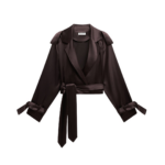 The Frankie Shop Simona Satin Short Trench - Dark Brown - Oversized Minimalist Shorts in Brown - Shop at Coveti