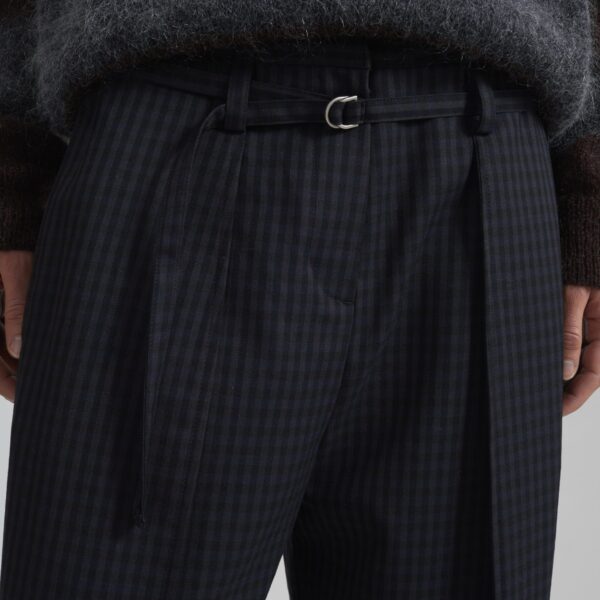 The Frankie Shop Sirsa Double Belt Loop Trousers - Black Plaid - Oversized Minimalist Pants in Black - Shop at Coveti