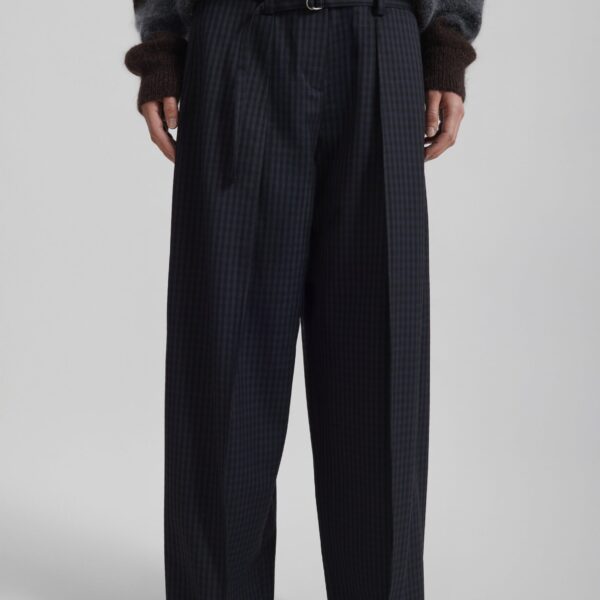 The Frankie Shop Sirsa Double Belt Loop Trousers - Black Plaid - Oversized Minimalist Pants in Black - Shop at Coveti