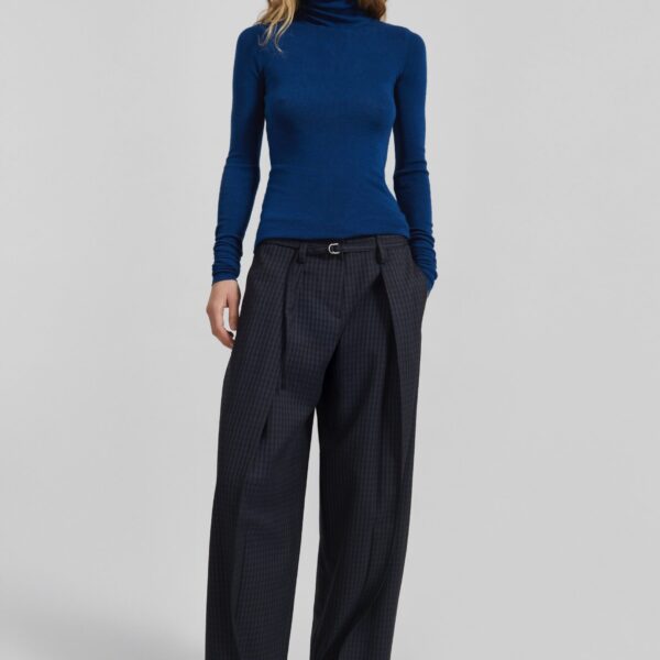 The Frankie Shop Sirsa Double Belt Loop Trousers - Black Plaid - Oversized Minimalist Pants in Black - Shop at Coveti