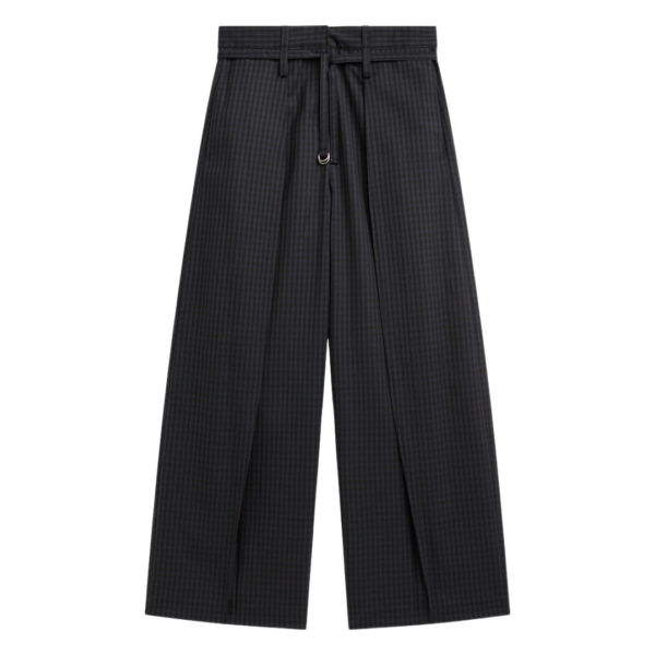 The Frankie Shop Sirsa Double Belt Loop Trousers - Black Plaid - Oversized Minimalist Pants in Black - Shop at Coveti