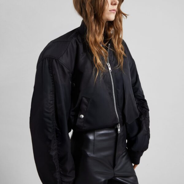 The Frankie Shop Skagen Cropped Trapeze Bomber Jacket - Black - Oversized Minimalist Jackets in Black - Shop at Coveti