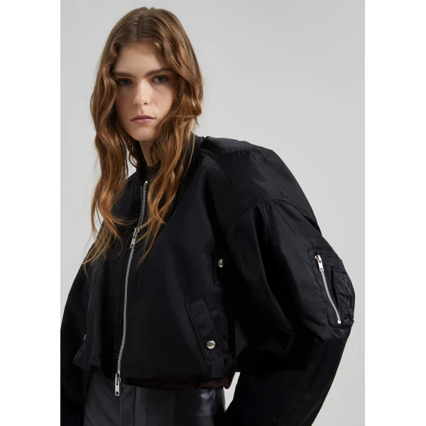 The Frankie Shop Skagen Cropped Trapeze Bomber Jacket – Black, view 5