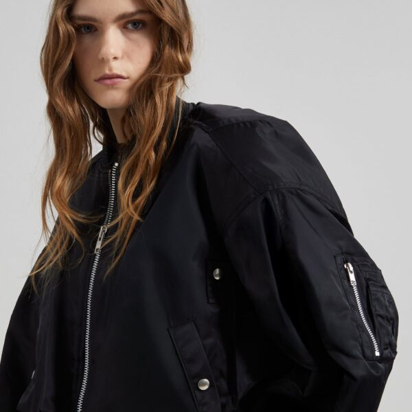 The Frankie Shop Skagen Cropped Trapeze Bomber Jacket - Black - Oversized Minimalist Jackets in Black - Shop at Coveti