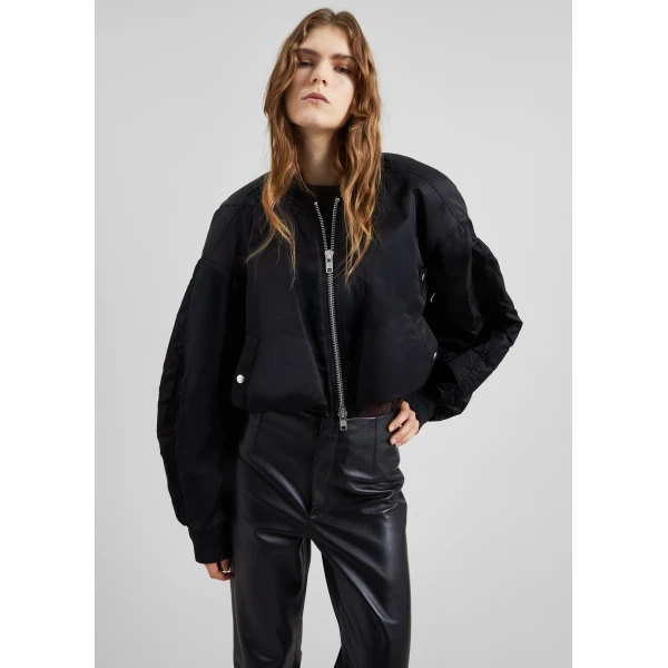 The Frankie Shop Skagen Cropped Trapeze Bomber Jacket – Black, view 6