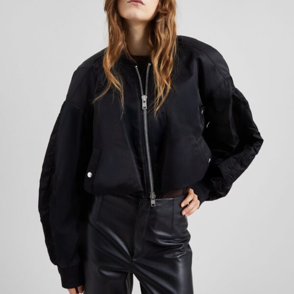 The Frankie Shop Skagen Cropped Trapeze Bomber Jacket - Black - Oversized Minimalist Jackets in Black - Shop at Coveti
