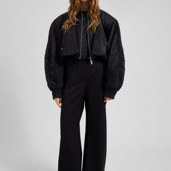 The Frankie Shop Skagen Cropped Trapeze Bomber Jacket - Black - Oversized Minimalist Jackets in Black - Shop at Coveti