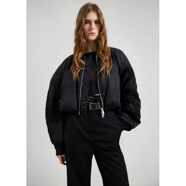 The Frankie Shop Skagen Cropped Trapeze Bomber Jacket – Black, view 8