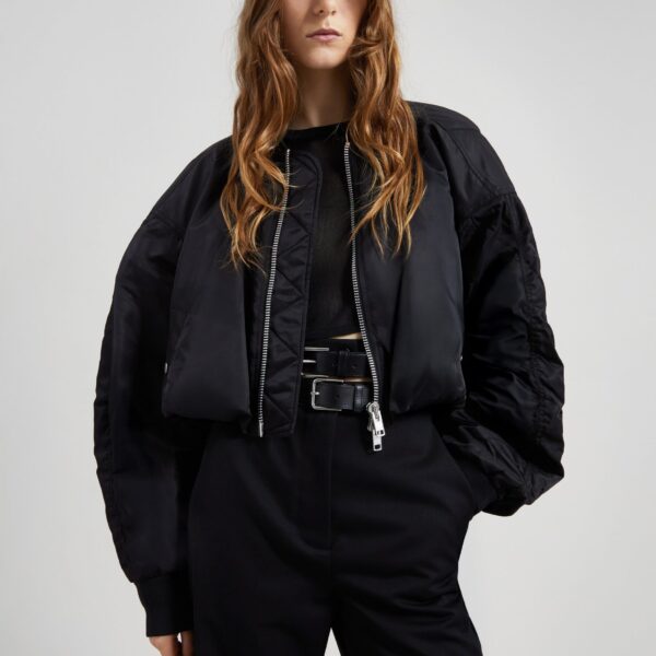 The Frankie Shop Skagen Cropped Trapeze Bomber Jacket - Black - Oversized Minimalist Jackets in Black - Shop at Coveti