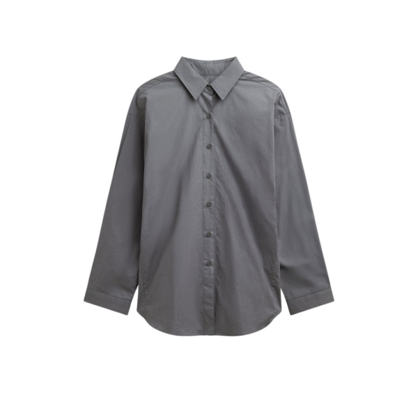 The Frankie Shop Skara Belted Shirt - Slate Grey - Oversized Minimalist Tops in Grey - Shop at Coveti