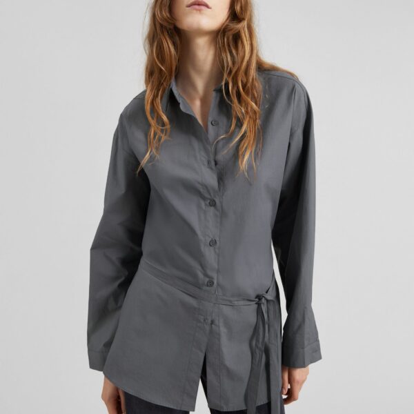 The Frankie Shop Skara Belted Shirt - Slate Grey - Oversized Minimalist Tops in Grey - Shop at Coveti