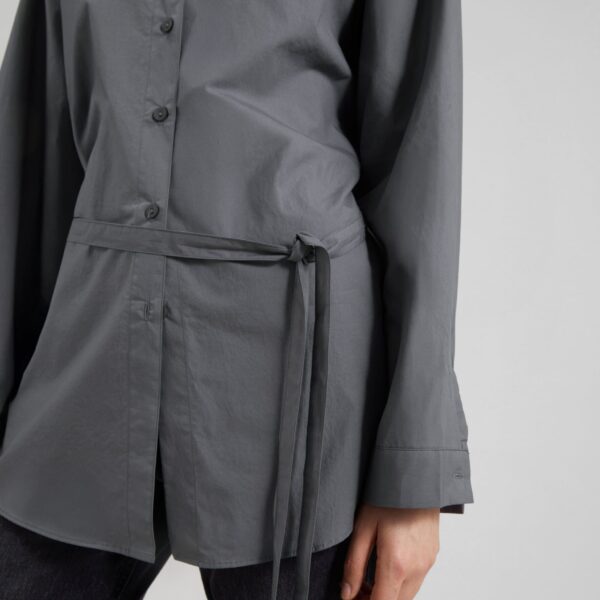 The Frankie Shop Skara Belted Shirt - Slate Grey - Oversized Minimalist Tops in Grey - Shop at Coveti