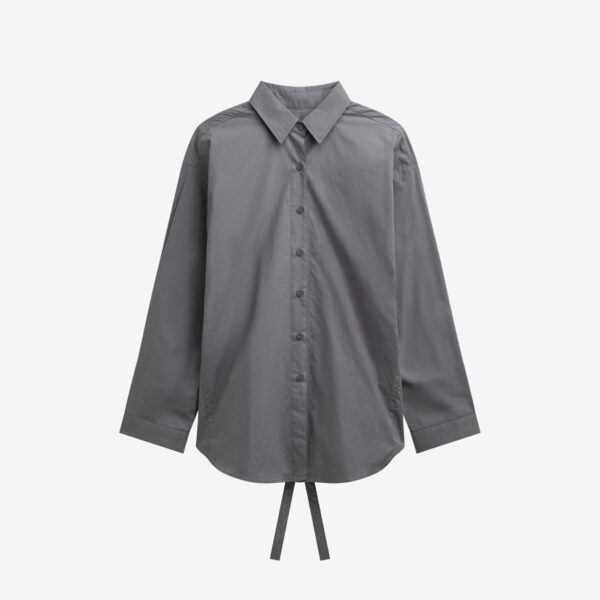 The Frankie Shop Skara Belted Shirt - Slate Grey - Oversized Minimalist Tops in Grey - Shop at Coveti