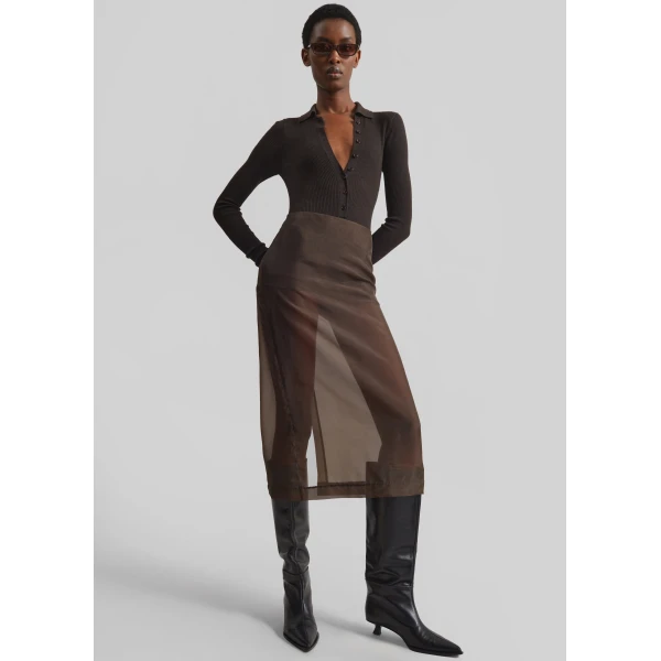 The Frankie Shop Solana Polo Bodysuit – Brown, view 3