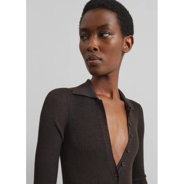 The Frankie Shop Solana Polo Bodysuit – Brown, view 4