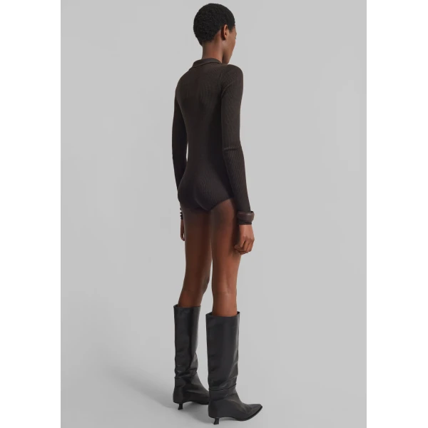 The Frankie Shop Solana Polo Bodysuit – Brown, view 9
