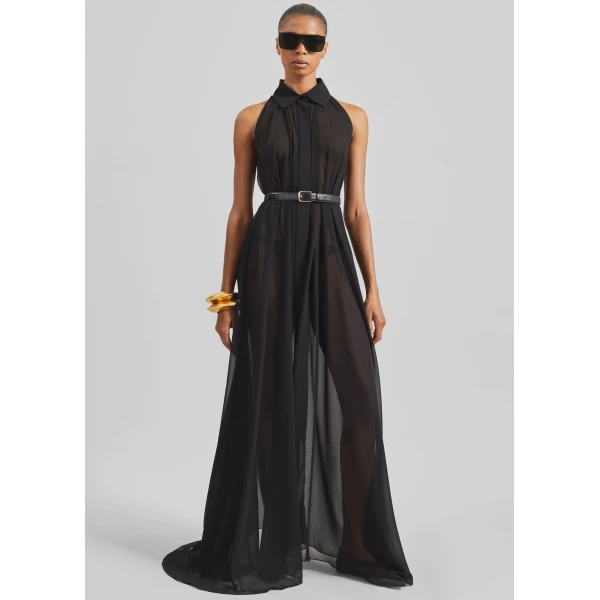 The Frankie Shop Sukie Sheer Halterneck Dress – Black, view 2
