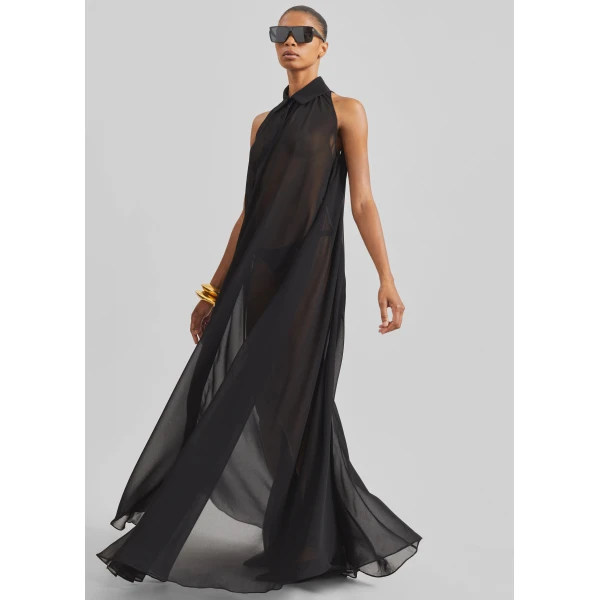The Frankie Shop Sukie Sheer Halterneck Dress – Black, view 6