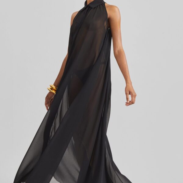 The Frankie Shop Sukie Sheer Halterneck Dress - Black - Oversized Minimalist Dresses in Black - Shop at Coveti