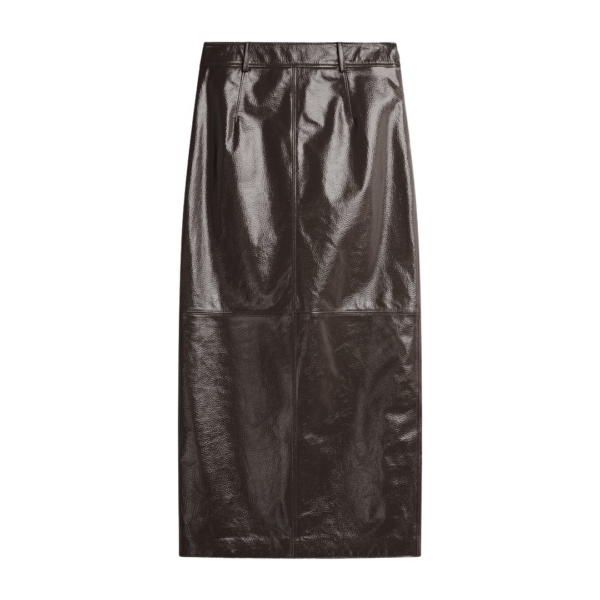 The Frankie Shop Taney Crackled Pencil Skirt - Brown - Oversized Minimalist Skirts in Brown - Shop at Coveti