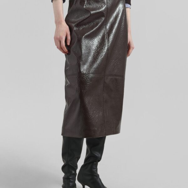The Frankie Shop Taney Crackled Pencil Skirt - Brown - Oversized Minimalist Skirts in Brown - Shop at Coveti