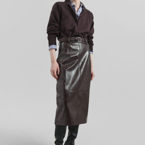The Frankie Shop Taney Crackled Pencil Skirt - Brown - Oversized Minimalist Skirts in Brown - Shop at Coveti