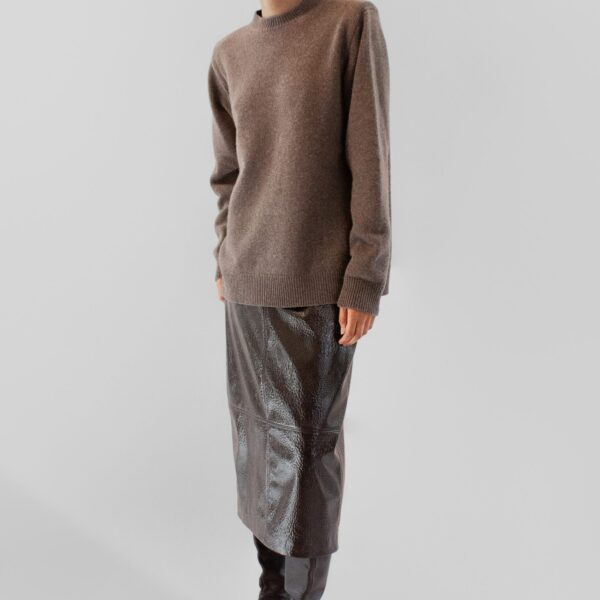 The Frankie Shop Taney Crackled Pencil Skirt - Brown - Oversized Minimalist Skirts in Brown - Shop at Coveti