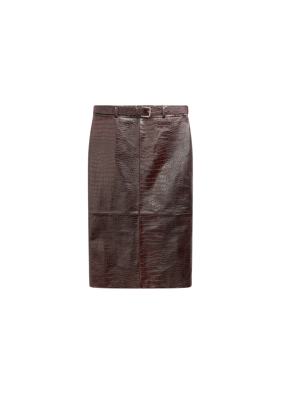 The Frankie Shop Taney Croc Leather Pencil Skirt – Dark Brown