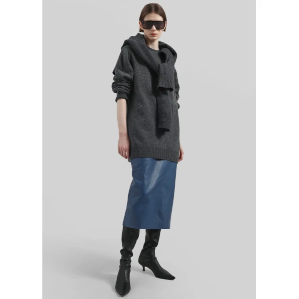 The Frankie Shop Taney Leather Midi Skirt – Cobalt, view 2