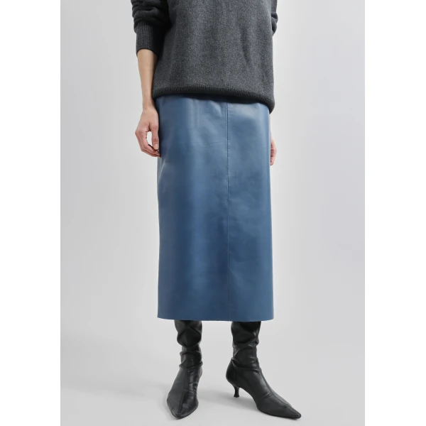 The Frankie Shop Taney Leather Midi Skirt – Cobalt, view 3