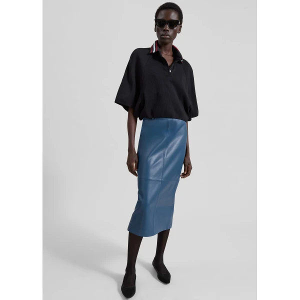 The Frankie Shop Taney Leather Midi Skirt – Cobalt, view 4