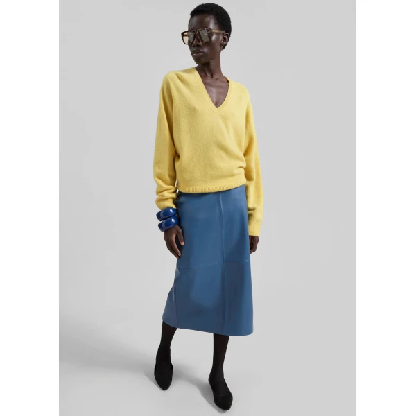 The Frankie Shop Taney Leather Midi Skirt – Cobalt, view 5