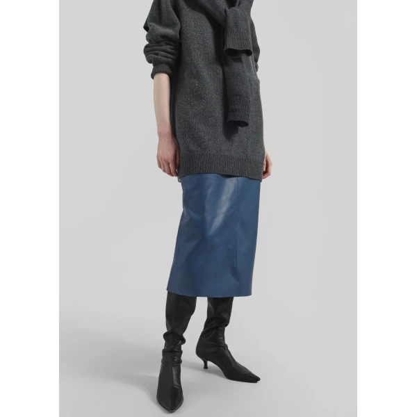 The Frankie Shop Taney Leather Midi Skirt – Cobalt, view 6