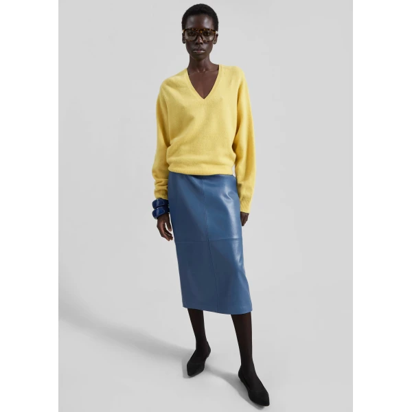 The Frankie Shop Taney Leather Midi Skirt – Cobalt, view 7
