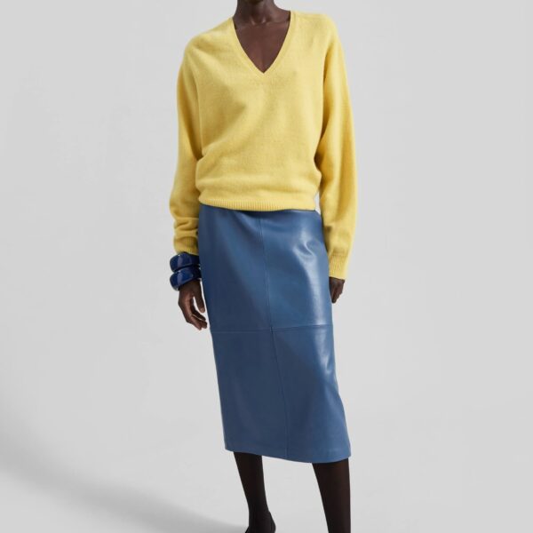 The Frankie Shop Taney Leather Midi Skirt - Cobalt - Oversized Minimalist Skirts in Blue - Shop at Coveti