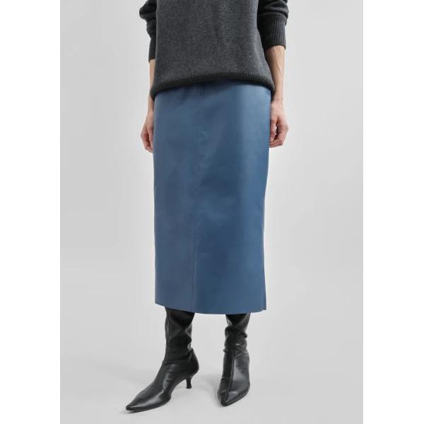 The Frankie Shop Taney Leather Midi Skirt – Cobalt, view 8