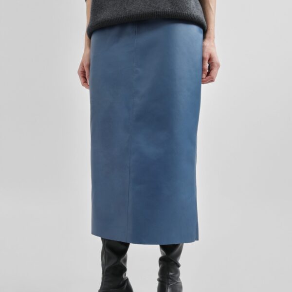 The Frankie Shop Taney Leather Midi Skirt - Cobalt - Oversized Minimalist Skirts in Blue - Shop at Coveti