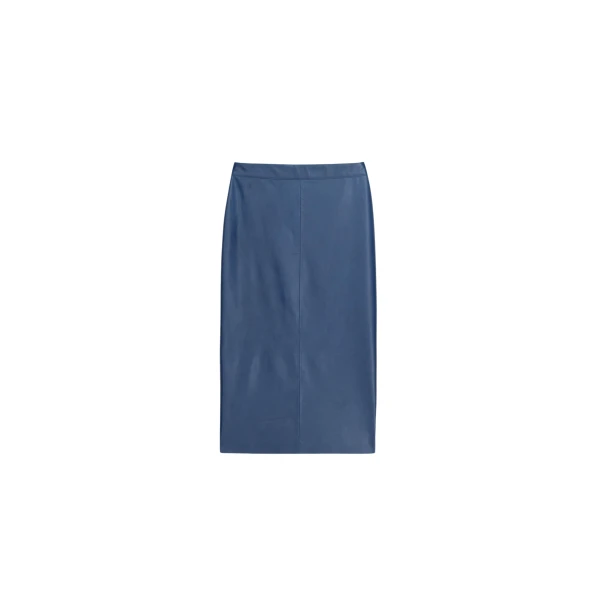 The Frankie Shop Taney Leather Midi Skirt - Cobalt - Oversized Minimalist Skirts in Blue - Shop at Coveti