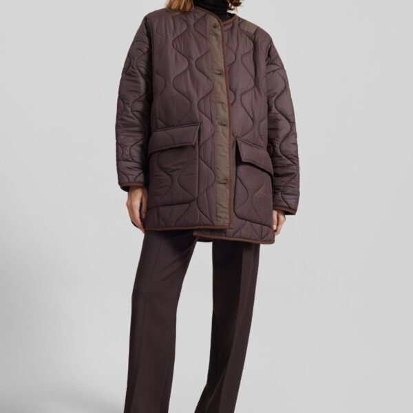 The Frankie Shop Teddy Quilted Jacket - Brown - Oversized Minimalist Jackets in Brown - Shop at Coveti