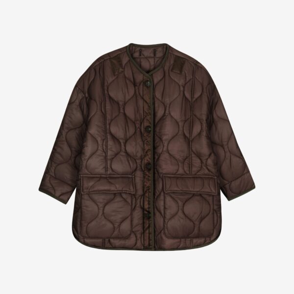 The Frankie Shop Teddy Quilted Jacket - Brown - Oversized Minimalist Jackets in Brown - Shop at Coveti