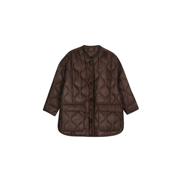 The Frankie Shop Teddy Quilted Jacket - Brown - Oversized Minimalist Jackets in Brown - Shop at Coveti