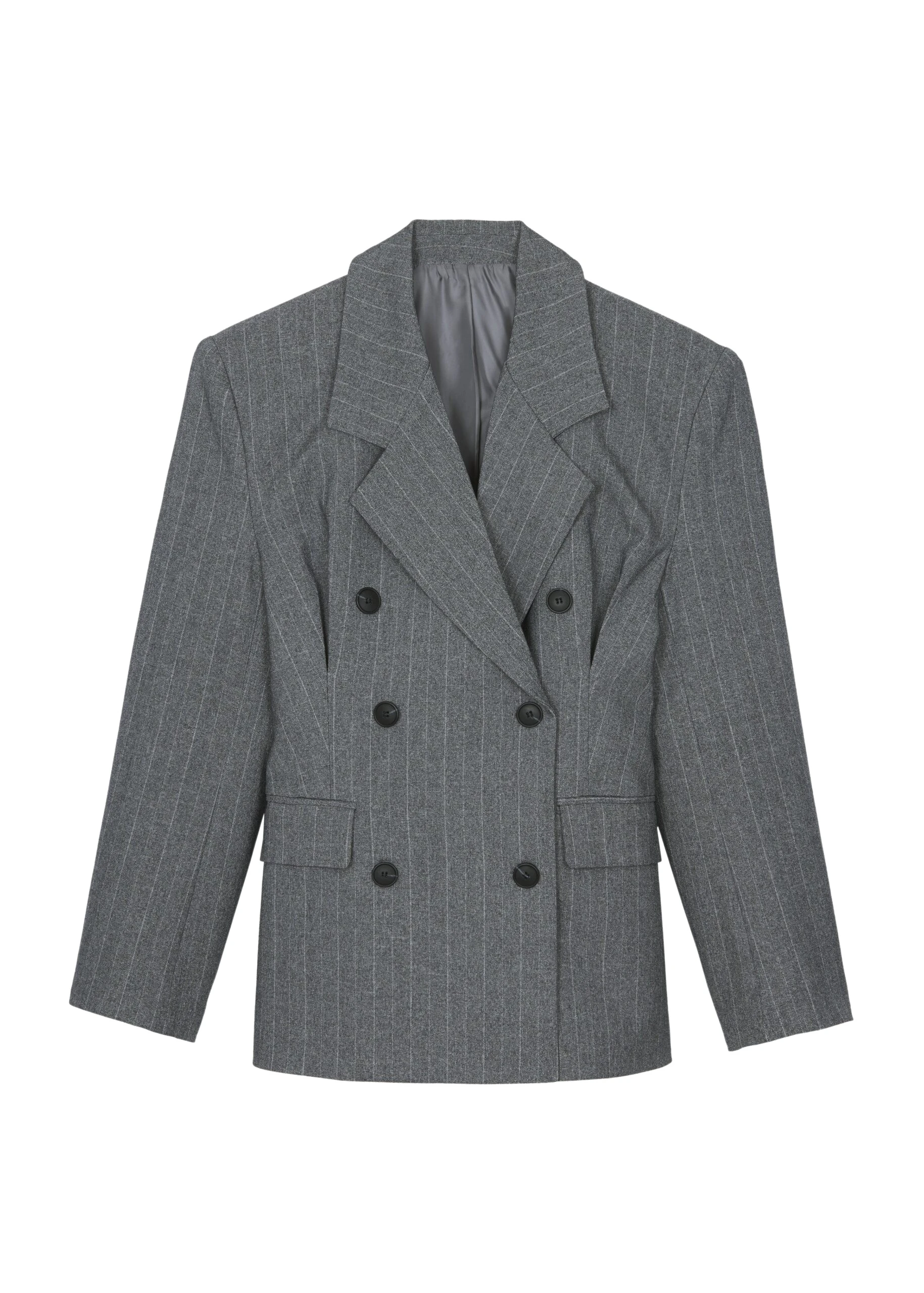 The-Frankie-Shop-Tenby-Striped-Cinched-Blazer-Grey-Melange-coveti-10-scaled16456_nobg The Frankie Shop Tenby Striped Cinched Blazer - Grey Melange - Oversized Minimalist Jackets in Grey - Shop at Coveti