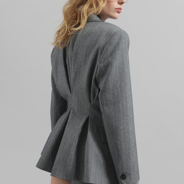 The Frankie Shop Tenby Striped Cinched Blazer - Grey Melange - Oversized Minimalist Jackets in Grey - Shop at Coveti