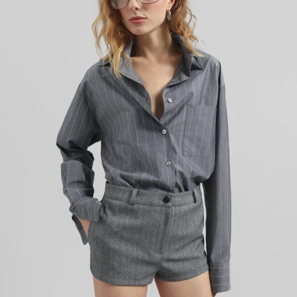 The Frankie Shop Tenby Striped Hot Pants - Grey Melange - Oversized Minimalist Pants in Grey - Shop at Coveti